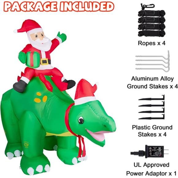 8 FT Christmas Inflatables Outdoor Decorations, Santa Claus Ride Dinosaur - Picture 8 of 8